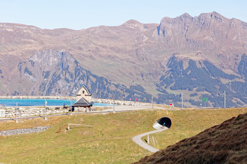 Fallboden station and Fallbodensee (Fallboden lake) at Fallboden, Jungfrau Region, Switzerland