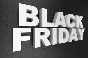 Black Friday, sale message for shop, big discount. 3d text in black and white color. Modern design. Banner for black friday sales. Huge discounts, promotions, coupons. 3D illustration