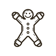 black and white simple vector line art Christmas gingerbread icon 