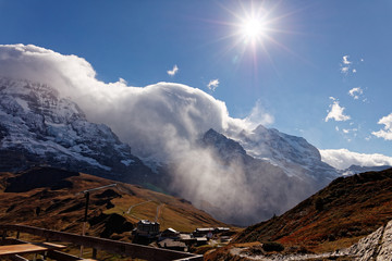 Stormy weather over Jungfrau massif from Grindelwaldblick restaurant - Kleine Scheidegg, Jungfrau Region, Switzerland