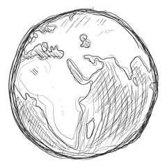 Vector Black Dirty Sketch Illustration - Globe. Planet Earth.