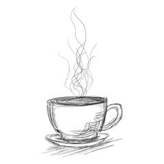 Vector Dirty Sketch Illustration - Cup of Hot Coffee