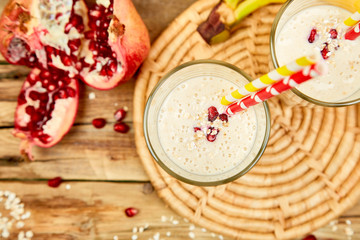 Smoothie with oat banana and pomegranate. Diet