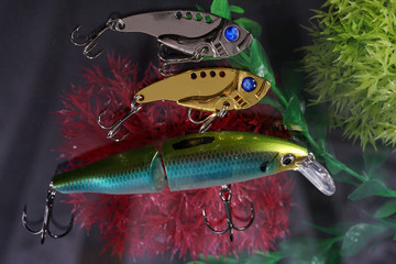 Artificial lures made of metal and plastic with sharp hooks are ideal for fishing for predatory fish