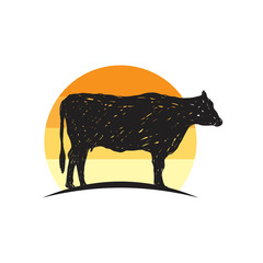 Rustic cow silhouette vector, Farm logo design inspiration