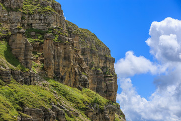 View of the mountain plateau in the clouds in the summer in the North Caucasus in Russia.