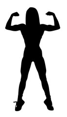 Black silhouette of sporty woman demonstrated her muscular athletic body.