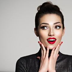 Young woman with wonder face expression.