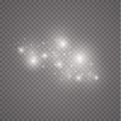 Vector white glitter wave illustration. White star dust trail sparkling particles isolated on transparent background.