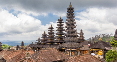Panorama of the towers of the Besakih temple on Bali, Indonesia