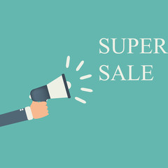 Hand holding megaphone - super sale