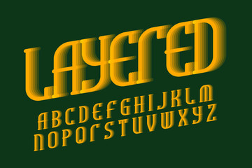 Layered alphabet. Yellow shades artistic font. Isolated english alphabet. © PerepadiaY