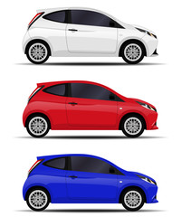 realistic cars set. hatchback. side view.