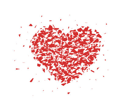 Broken heart, small pieces, particles. Abstract Vector illustration isolated on light background.