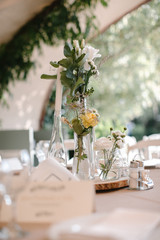 Closeup shot of wedding banquet table decoration