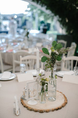 Closeup shot of wedding banquet table decoration