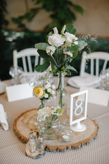 Closeup shot of wedding banquet table decoration