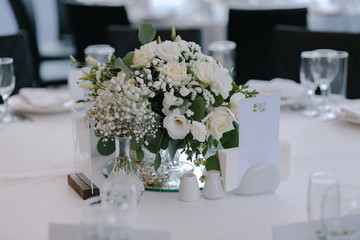 Closeup shot of wedding banquet table decoration