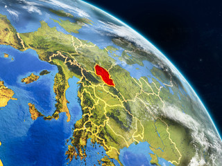 Czech republic from space on realistic model of planet Earth with country borders and detailed planet surface and clouds.