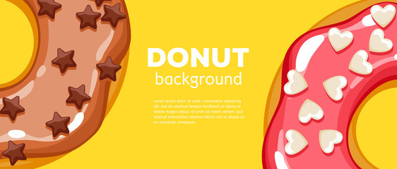Colorful donuts background. Sweet bakery vector.