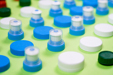 Many different types used or new battery, rechargeable accumulator, alkaline batteries on color...