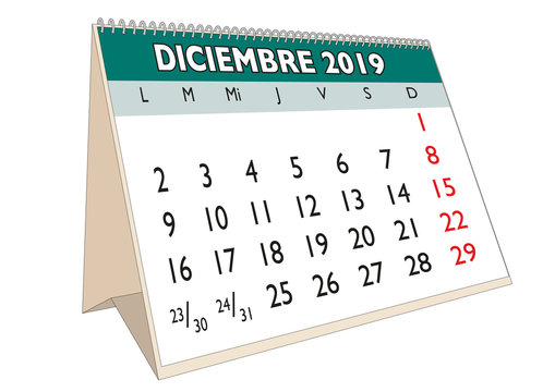 Desk calendar December 2019 spanish