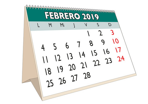 Desk calendar February 2019 spanish