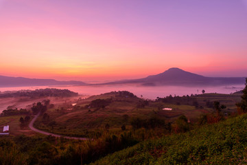 Sea mist at the mountain with sunlight