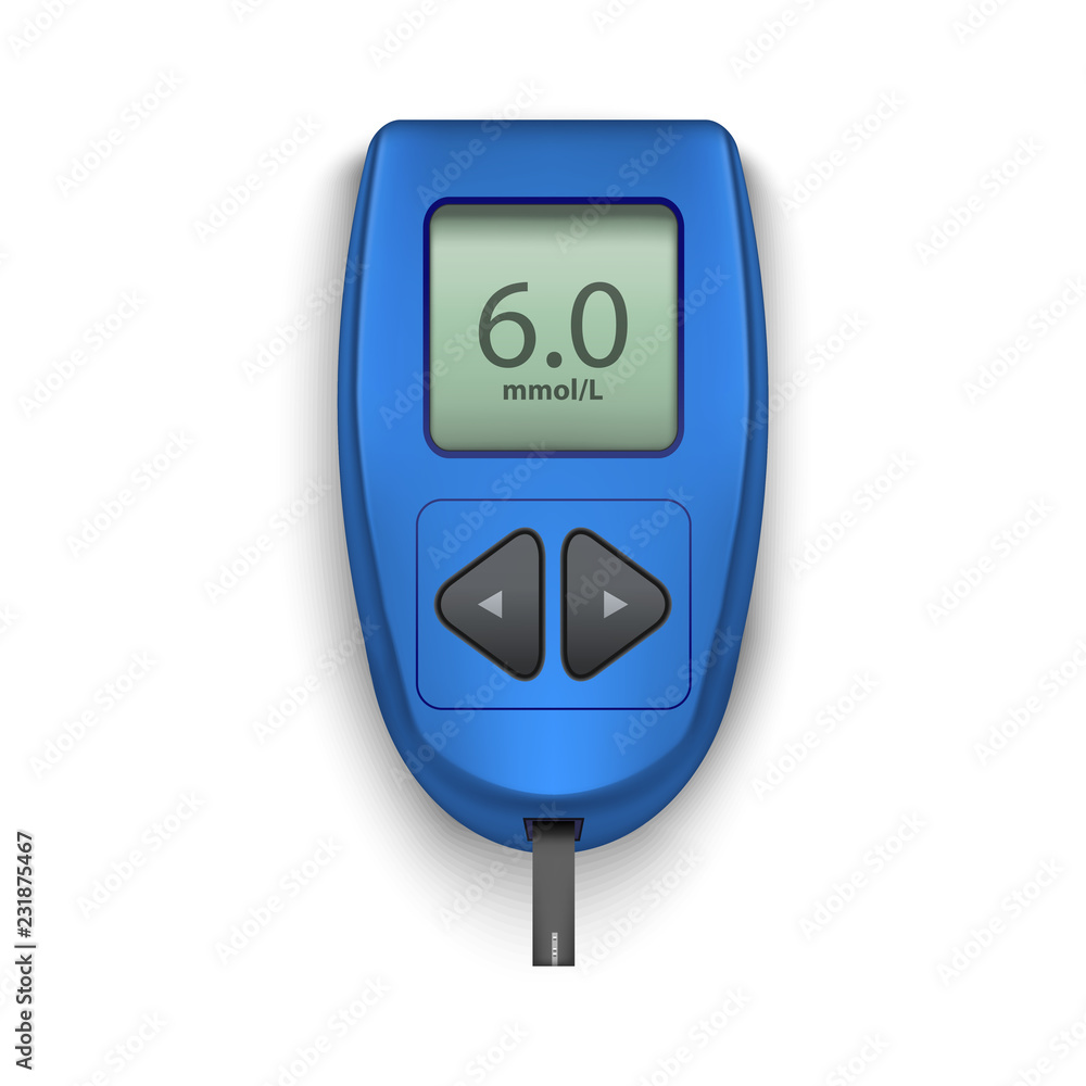 Poster Realistic Detailed 3d Electronic Blue Glucometer. Vector