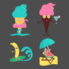 Summer sweets. Color ice cream and fruit