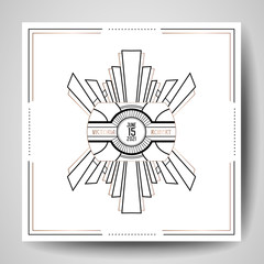 Art deco Wedding Invitation, Luxury Save the Date card with gold geometric frame. Vector trendy cover, graphic poster, gatsby 1920 brochure, design template