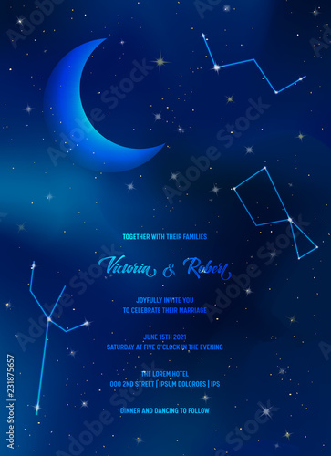 Night Sky Trendy Wedding Invitation Card Save The Date Celestial Night Sky Trendy Wedding Invitation Card Save The Date Celestial Template With Moon Stars Galaxy E Ilration In Vector