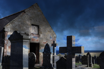Ominous tombstones and bulding