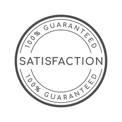 100% satisfaction guaranteed word on circle badge vector. Minimalist style, simple design, black and white color.