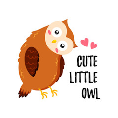 Cute cartoon owl in love. Template for postcard, web design, print. Vector doodle illustration. Valentine s Day