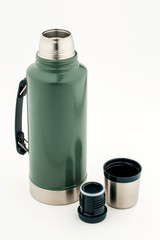 Stainless steel thermos  on white background