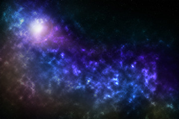 Colorful galaxy in space. Sun, dust and stars. Background texture.