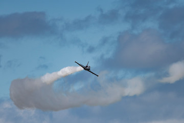 Aerobatic team Russ on aircraft L-39 Albatross performs the program at the air show