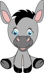 Cute cartoon donkey smile and happy. Vector Illustration