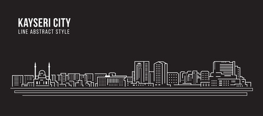 Cityscape Building Line art Vector Illustration design - Kayseri city