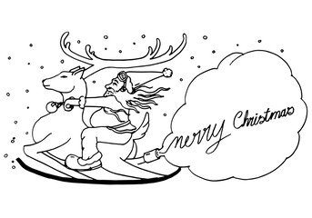 doodle Santa Claus and deer,vector