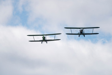 Soviet single-engine biplane Policarpov Po-2 or U-2 at an air show in Mochishche