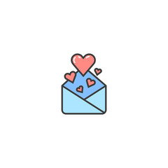 Colored simple vector flat art icon of letter with hearts