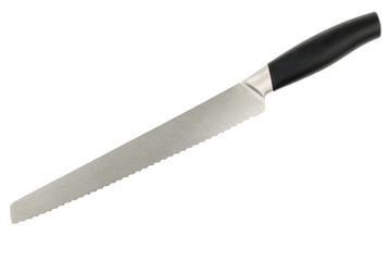 Bread knife on white background.