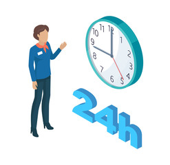 Manager Person and Clock Set Vector Illustration