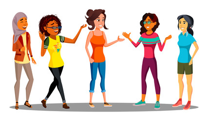 Fototapeta premium Multicultural Group Of Happy Women Together Vector. Illustration