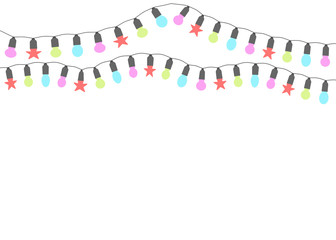 Christmas lights. Garlands isolated on a light background. Place for text. Vector illustration.