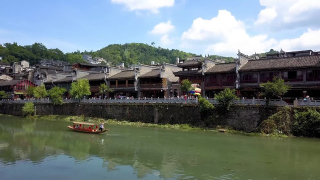 Old houses in Fenghuang county in Hunan, China. The ancient town of Fenghuang was added to the UNESCO World Heritage Tentative List in the Cultural category