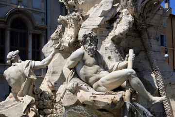 Detail of the Fountain of the four Rivers in Piazza Navona, Rome, Italy