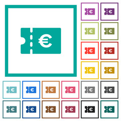 Euro discount coupon flat color icons with quadrant frames